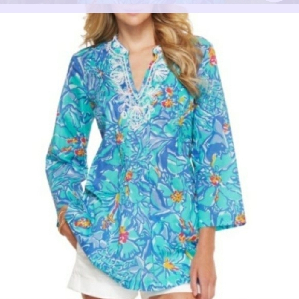 Lilly Pulitzer Bungle in the Jungle Beaded Tunic blouse size XS